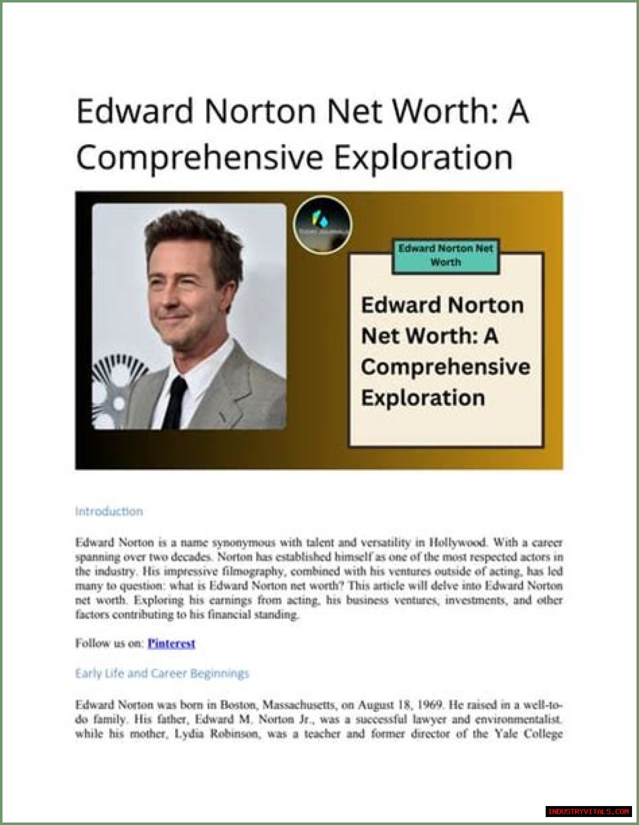 A Comprehensive Net Worth Exploration